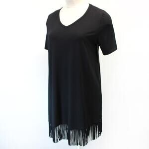 Karen Kane plus V-neck pullover black dress with fringes size 1x Made in USA